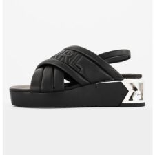 Sandale slingback din piele ecologica cu logo in relief