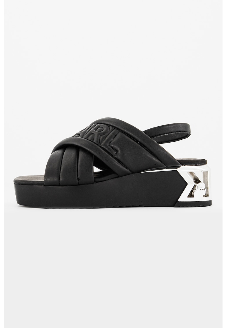 Sandale slingback din piele ecologica cu logo in relief 1 Sandale slingback din piele ecologica cu logo in relief