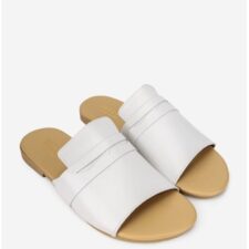 Sandale stil papuc dama albe din piele naturala