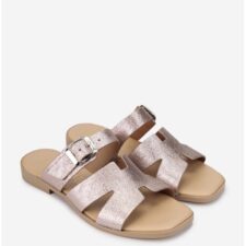 Sandale stil papuc dama aurii roze din piele sidefata