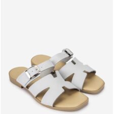 Sandale stil papuc dama din piele alba