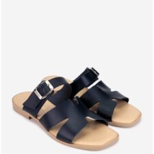 Sandale stil papuc dama din piele bleumarin