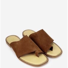 Sandale stil papuc dama din piele intoarsa maro