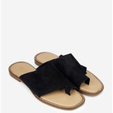 Sandale stil papuc dama din piele intoarsa neagra