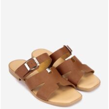 Sandale stil papuc dama din piele maro