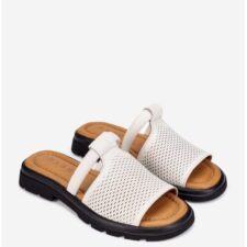 Sandale stil papuc dama din piele perforata bej