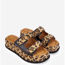 Sandale stil papuc dama  maro cu negru din piele