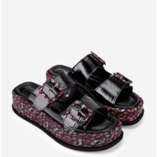 Sandale stil papuc dama  negre din piele lacuita