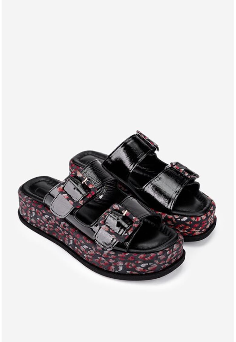 Sandale stil papuc dama negre din piele lacuita 1 Sandale stil papuc dama negre din piele lacuita