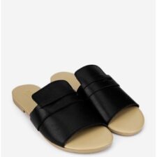 Sandale stil papuc dama negre din piele naturala