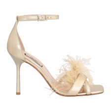 Sandale stiletto de piele cu insertii de pene