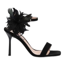 Sandale stiletto de piele intoarsa cu insertii de pene