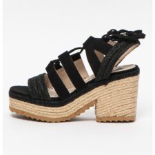 Sandale tip espadrile cu talpa wedge si insertii din piele intoarsa sintetica