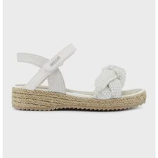 Sandale tip espadrile cu velcro si bareta tesuta cu margele
