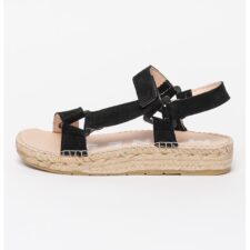 Sandale tip espadrile de piele intoarsa cu aplicatie impletita din iuta Hamptons