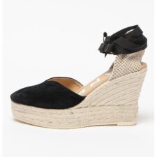 Sandale tip espadrile de piele intoarsa cu talpa wedge Hamptons