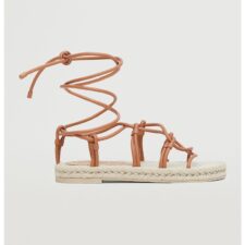 Sandale tip espadrile din piele ecologica cu bareta infasurabila Nudito