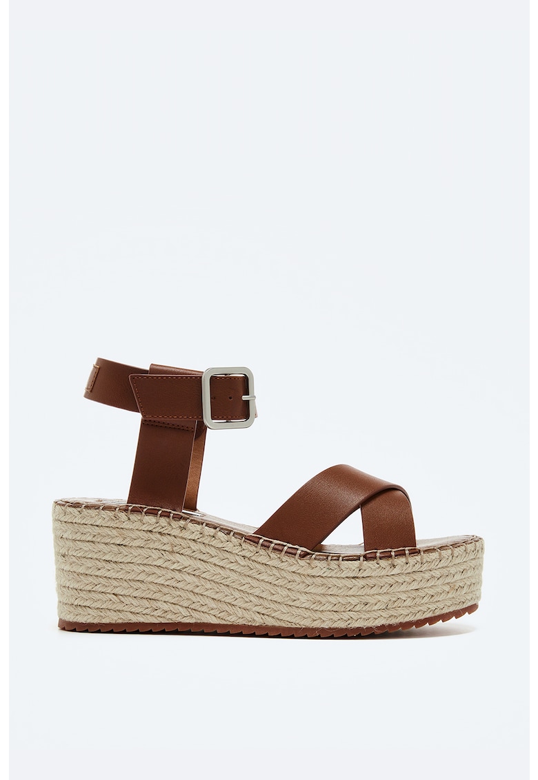 Sandale tip espadrile din piele ecologica cu talpa wedge 1 Sandale tip espadrile din piele ecologica cu talpa wedge