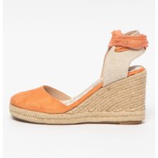 Sandale tip espadrile din piele intoarsa ecologica si panza cu talpa wedge Louisa