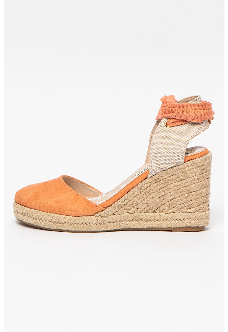 Sandale tip espadrile din piele intoarsa ecologica si panza cu talpa wedge Louisa 1 Sandale tip espadrile din piele intoarsa ecologica si panza cu talpa wedge Louisa