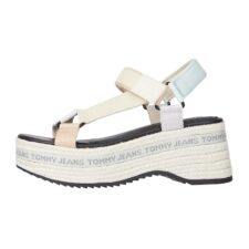 Sandale tip espadrile din piele si material textil