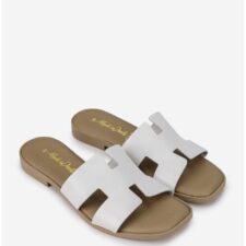 Sandale tip papuc dama din piele alba