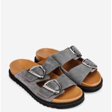 Sandale tip papuc dama din piele intoarsa grej