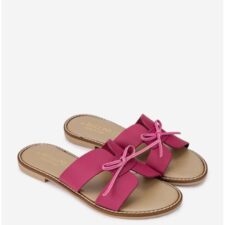 Sandale tip papuc dama din piele roz cu funda subtire