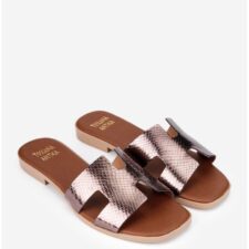 Sandale tip papuc dama maro din piele sidefata