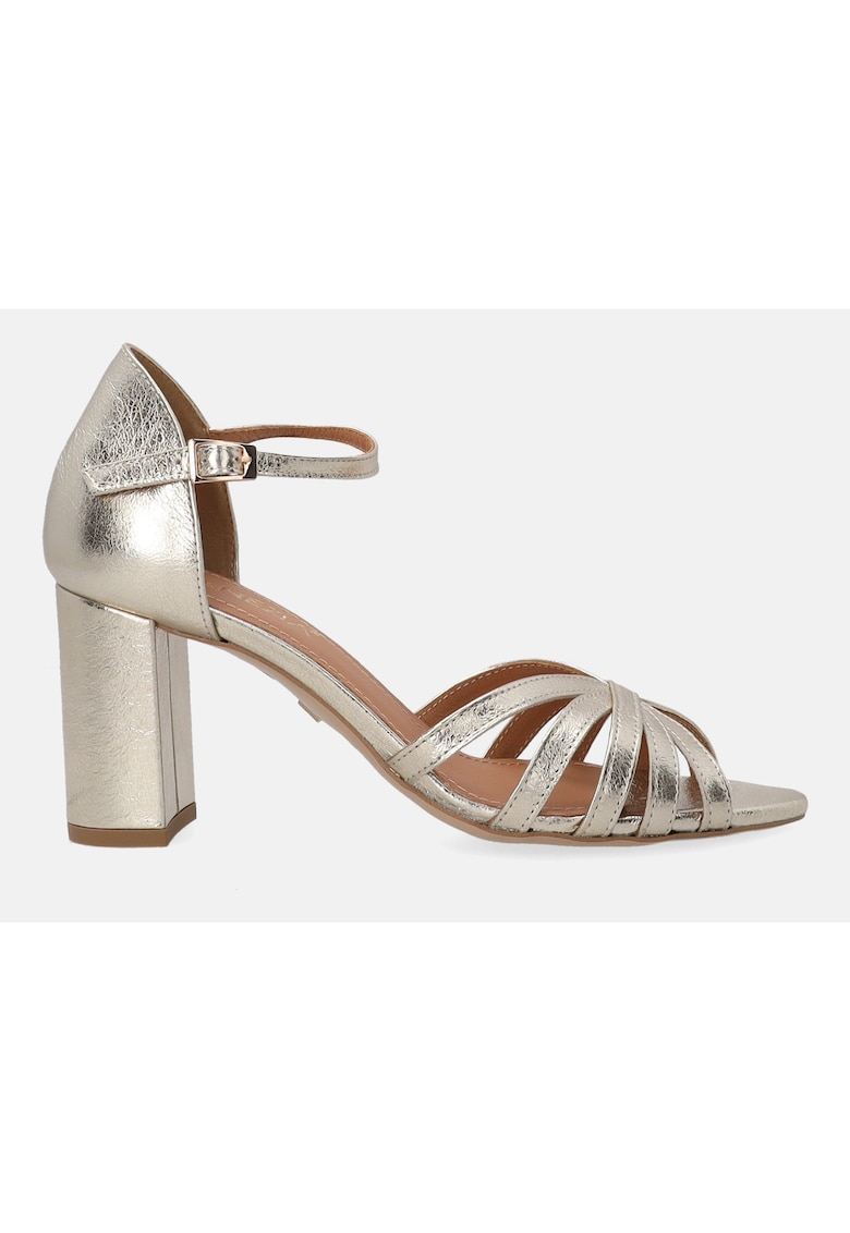 Sandale uni din piele cu toc masiv 1 Sandale uni din piele cu toc masiv -