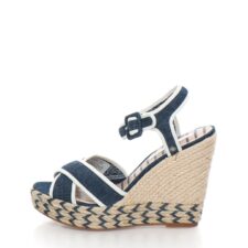 Sandale wedge albastru melange din denim Walker