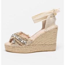 Sandale wedge cu bareta pe glezna si aplicatii de strasuri Capri