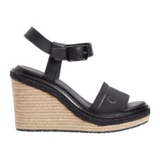 Sandale wedge cu garnituri de piele