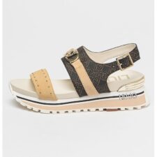 Sandale wedge cu garnituri de piele ecologica