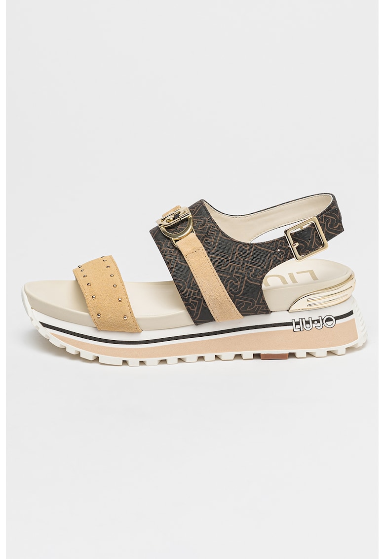 Sandale wedge cu garnituri de piele ecologica 1 Sandale wedge cu garnituri de piele ecologica