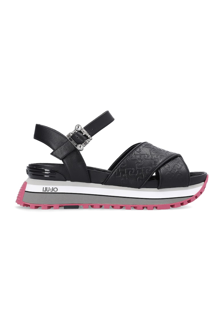 Sandale wedge cu garnituri logo 1 Sandale wedge cu garnituri logo