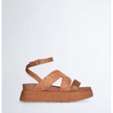 Sandale wedge cu insertie de rafie