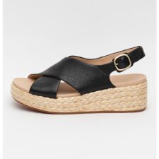 Sandale wedge de piele cu aplicatii de iuta impletita Kimmei