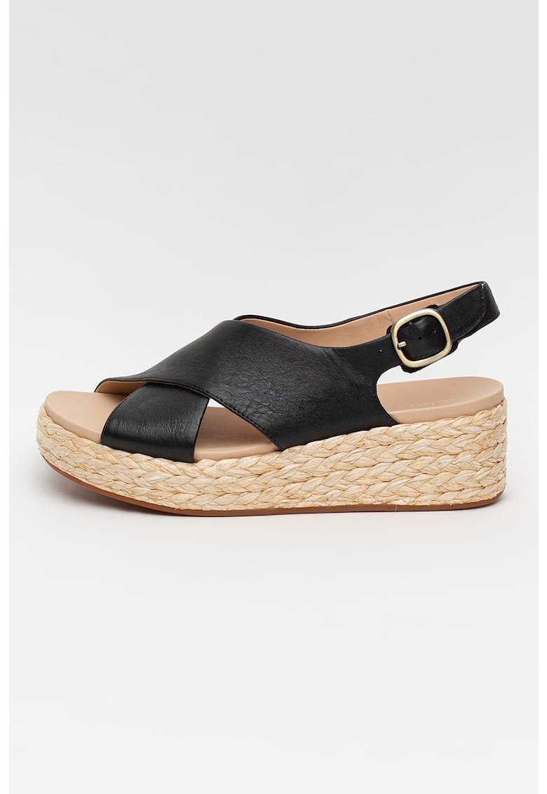 Sandale wedge de piele cu aplicatii de iuta impletita Kimmei 1 Sandale wedge de piele cu aplicatii de iuta impletita Kimmei