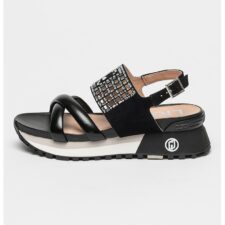 Sandale wedge de piele cu aplicatii de strasuri