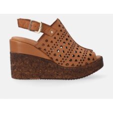 Sandale wedge de piele cu aspect ajurat