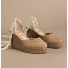 Sandale wedge de piele cu bareta infasurabila