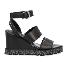 Sandale wedge de piele cu bareta pe glezna