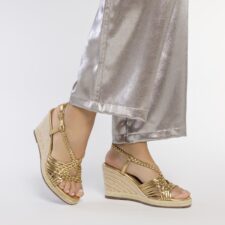 Sandale wedge de piele cu design impletit Gilde