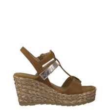 Sandale wedge de piele cu insertii de piele ecologica