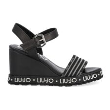 Sandale wedge de piele cu logo