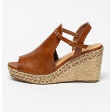 Sandale wedge de piele ecologica cu detalii cu aspect impletit