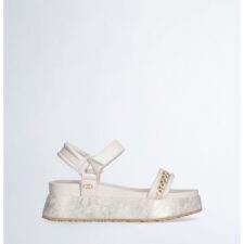 Sandale wedge de piele ecologica cu lant decorativ