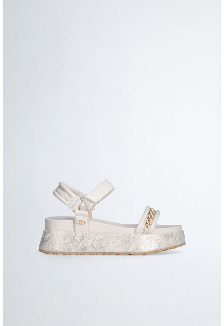 Sandale wedge de piele ecologica cu lant decorativ 1 Sandale wedge de piele ecologica cu lant decorativ