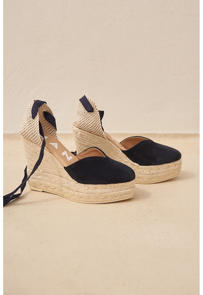 Sandale wedge de piele intoarsa - cu bareta infasurabila 1 Sandale wedge de piele intoarsa - cu bareta infasurabila